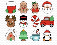 christmas clipart with santa, reindeer, snowman and other holiday items