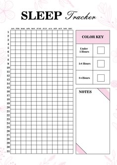 a printable sleep tracker with pink flowers