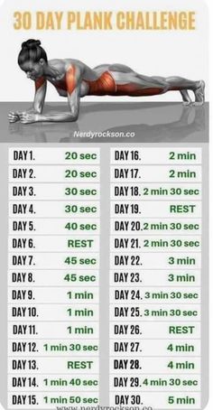 the 30 day plank challenge is shown in this graphic above it's full workout schedule