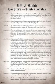 an old document with the bill of rights written in black and white on top of it