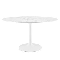 a white table with a marble top on a white background in the shape of an oval