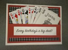 four playing cards with the words, every birthday is a big deal