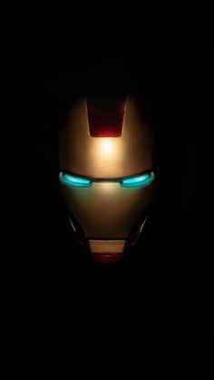 iron man in the dark with glowing eyes