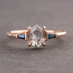 salt and pepper diamond Interesting Engagement Rings, Hexagon Cut Engagement Ring, Non Diamond Engagement Rings, Center Stone Engagement Ring, Hexagon Diamond Ring, Hexagon Engagement Ring, Mother's Ring, Original Engagement Rings, Pink Engagement Ring