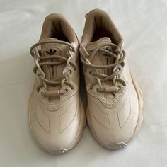 Tan Adidas Running Shoes, Size 7. Never Worn! Breathable Beige Lace-up Running Shoes, Adidas Lace-up Running Shoes With Vented Sides, Cream Lace-up Adidas Sneakers, Beige Adidas Lace-up Sneakers, Tan Adidas, Adidas Orange Lace-up Running Shoes, Adidas Running Shoes, Adidas Running, Shoes Adidas