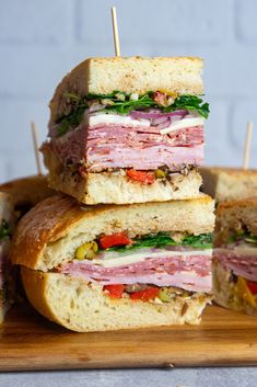 several sandwiches stacked on top of each other