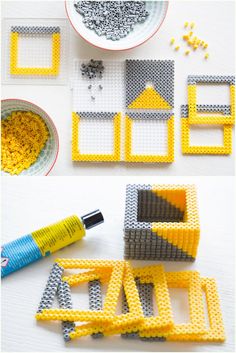 some legos are made to look like they have yellow and gray squares on them