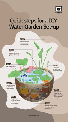 the water garden set - up is shown with instructions for how to build it and what to use it