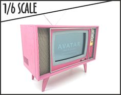 a pink television set with the name avatar on it's screen and an arrow pointing