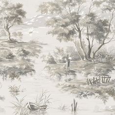 an image of a wallpaper with water and trees