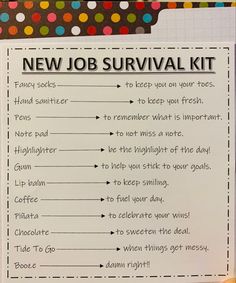 a new job survival kit is shown with the words'new job survival kits '