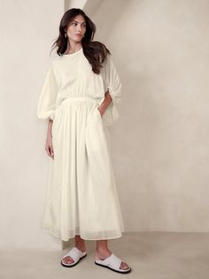 Eliana Cotton-Silk Dress | Banana Republic Dress Ethereal, Cotton Silk Dress, Voile Fabric, Flowing Skirt, Petite Size, Cotton Silk, Silk Dress, Woven Fabric, Banana Republic