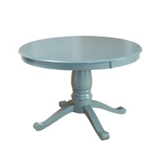 a small round table with four legs and an oval top, in light blue color