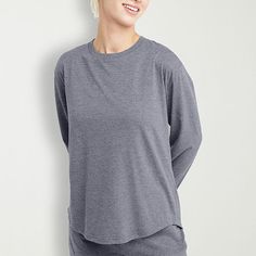 Basics that are far from basic. This relaxed, long-sleeve Hanes originals women's tee is made with our oh-so-soft tri-blend fabric formula for all-day comfort. Lightweight enough to wear in the summer, it's also perfect for layering up on a chilly day. A set-in ribbed crewneck, curved hem, and center back seam elevate the look. Pair it with everything from sweats to shorts and jeans for a look that never goes out of style.Be yourself in Hanes originals - a stylish collection of cool, modern essentials designed for comfort, made for every body.Design details - long-sleeve tee with set-in ribbed crewneck, curved hem with cover stitching, and center back seam.Hanes quality - double-needle stitching at the sleeve opening and hem.Fits just right - comfy and relaxed fit for easy movement.A dream Sporty Long Sleeve Soft-washed Top, Sporty Soft-washed Long Sleeve Tops, Sporty Long Sleeve Tops For Everyday, Basic Long Sleeve T-shirt For Loungewear, Long Sleeve Relaxed Fit T-shirt For Loungewear, Soft-washed Gray Long Sleeve T-shirt, Basic Gray Tops For Loungewear, Sporty Long Sleeve Tops, Basic Crew Neck Top For Loungewear