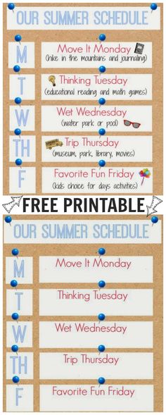 a printable summer schedule for kids to do on the beach or in the water