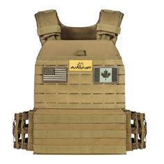 the back of an armor vest with canadian flag patches and two flags on each side