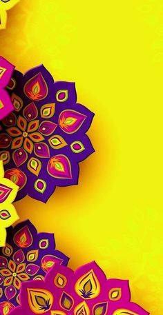 colorful paper flowers on yellow and purple background