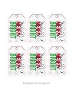 six tags with the word merry on them in red, green and white polka dots