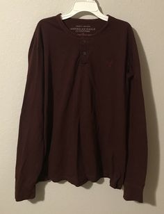 American Eagle Outfitters Vintage Fit Burgundy Pullover Shirt, Sz Large B1036. Condition is good. Burgundy Cotton Shirt For Fall, Classic Burgundy Fall Top, Burgundy Long Sleeve Shirt For Fall, Vintage Brown Shirts, Vintage Long Sleeve Winter Shirt, Casual Brown Long Sleeve Top, Brown Long Sleeve Casual Top, Classic Long Sleeve Tops In Burgundy, Casual Long Sleeve Brown Top