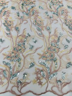 Floral Lace Fabric A beautiful, embroidered lace with floral and leaf plant patterns.  The fabric has shiny sequins... Plant Pattern, Sequin Fabric, Embroidered Lace, Lace Fabric, Floral Lace, Night Gown, Fabric Color, Digital Image, Color Variations