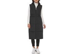 Calvin Klein Long Vest with Cinch Waist - Women's Clothing : Black : Accentuate your looks with style in the Calvin Klein Long Vest with Cinch Waist. Hooded mock collar. Cut-off sleeves. Center front zipper closure. Cinch-waist. Straight hemline. 100% polyester. Machine wash, tumble dry. Imported. Measurements: Length: 44 in Product measurements were taken using size SM (US 4-6). Please note that measurements may vary by size. Functional Drawstring Long Sleeve Outerwear For Winter, Fall Nylon Outerwear With Drawstring, Black Outerwear With Functional Drawstring For Fall, Hooded Winter Outerwear With Functional Drawstring, Black Fall Outerwear With Functional Drawstring, Winter Hooded Outerwear With Drawstring, Casual Winter Outerwear With Functional Drawstring, Functional Winter Outerwear With Drawstring, Black Winter Outerwear With Drawstring