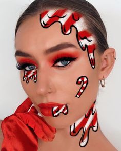 Candy Cane Makeup, Christmas Makeup Looks, Halloweenský Makeup, Candy Makeup