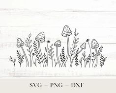 the svg png dxf file is shown with mushrooms and plants