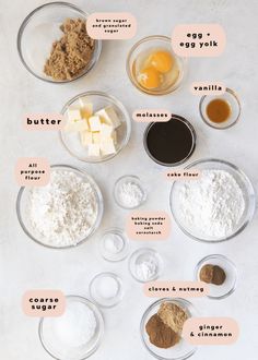 the ingredients to make an egg muffin are shown in bowls on a white surface