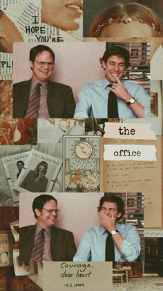 a collage of photos with the words the office written on them and pictures of people