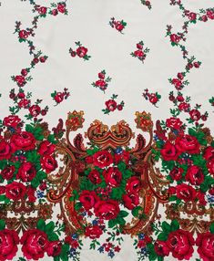 Beautiful folk fabric, highlander folk pattern. Crepe fabric with a floral motif, roses with leaves in ascending compositions. On both sides of the beam there is a border going to the center of the fabric - a decorative border / pattern is on both sides. The width of the pattern is approx. 40 cm. The layout of the pattern is shown in the photo of the dress. The price is for 1 meter / 1yd of fabric with a width of 1.5 meter/ 1,5yd When you buy several pieces, you will always get the material in one piece. Kelly Krepa is a unique fabric in every respect. The fabric is airy and light, resistant to creases - in practice, it means that it does not require ironing. The fabric is slightly translucent. It fits perfectly on the body and has a great texture. Soft, thin and delicate fabric is an idea Traditional Floral Pattern Digital Prints, Traditional White Floral Digital Prints, Folk Fabric, Roses With Leaves, Polish Clothing, Folk Pattern, Polish Folk, Decorative Borders, Border Pattern