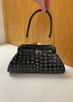 "Vintage black formal purse ,bag,small handbag,small formal purse PLEASE SEE MEASUREMENT: 9\" wide 4 1/2\" tall 2\" deep 4\" drop Excellent condition. No wear, clean Vintage black purse ,bag,small handbag,small formal purse" Retro Black Handheld Satchel, Black Retro Handheld Satchel, Formal Pouch Box Bag With Top Carry Handle, Formal Handheld Shoulder Bag With Removable Pouch, Black Evening Satchel Bag, Evening Pouch Box Bag, Formal Satchel Box Bag With Handles, Retro Black Clutch Shoulder Bag, Formal Satchel Box Bag