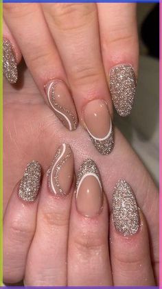 65  Dazzling New Years Eve Nail Designs To Ring in 2023 | HubPages Nail Design Gold, Nail Art Paillette, Reflective Nails, Bridal Nails Designs, Engagement Nails, Silver Nail Designs, Gold Acrylic Nails, Green Acrylic Nails