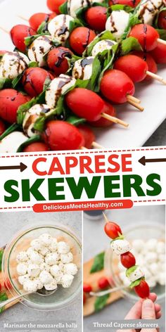 the steps to making caprese skewers are shown