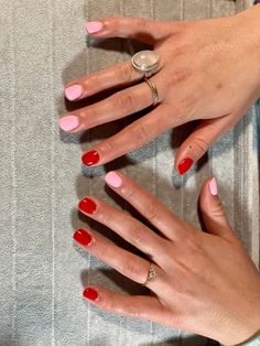 Two Color Nails Ideas, Pink And Red Nails Short, Short Easy Nail Designs, Short Painted Nails, Nails Short And Simple, Pink And Red Nails, Two Color Nails, Pearl Nails, Nails Only