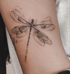 a woman's arm with a dragonfly tattoo on it and the caption reads,