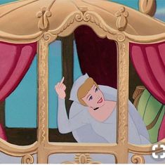 an animated image of a woman waving from a window