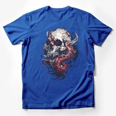 Octopus and Skull Graphic Tee, Unisex T-shirt with Gothic Oceanic Art, Alternative Clothing, Unique Illustration Apparel Male T-Shirt Custom graphic T-Shirt.Customize your color Art Alternative, Unique Illustration, Skull Graphic, Alternative Clothing, Ocean Art, Male T Shirt, Octopus, Custom Shirts, Unisex T Shirt