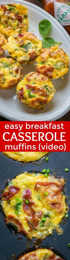 easy breakfast casserole muffins with bacon and spinach in the middle