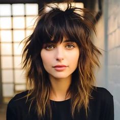 Messy Shag with Feathered Bangs Long Shag With Wispy Bangs, Medium Feathered Haircuts, Feathered Fringe Hairstyle, Layered Shag With Fringe Round Face, Wolf Cut With Fringe, Shag Hairstyles No Bangs, Corte Wolf, Layered Cut With Bangs, Hairstyles With Wispy Bangs