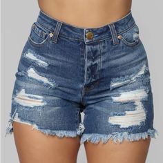 New Fashion Nova Right Of Passage Distressed Bermuda Shorts Medium Wash Size: 13 (L) 11 Rise - High Rise Distressed 5 Pockets Stretch Denim Fray Hem Button Fly Closure 5.5" Inseam 99% Cotton, 1% Spandex Distressed Bermuda Shorts, Casual Denim Shorts, Ripped Jean Shorts, Ripped Denim Shorts, Fashion Nova Pants, Knee Length Shorts, Destroyed Denim, High Waisted Jean Shorts, High Rise Denim Shorts