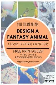 an orange circle with the words, full steam ahead design a fantasy animal lesson in animal captions