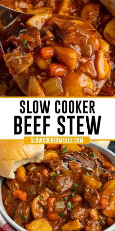 Close-up of slow cooker beef stew in a ladle. Easy Slow Cooker Beef Stew, Slow Cooker Beef Stew Easy, Crock Pot Beef Stew, Slow Cooker Recipes Beef Stew, Easy Beef Stew Recipe, Potatoes And Onions, Carrots Potatoes, Slow Cooker Recipes Beef, Beef Stew Crockpot