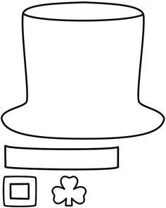 a top hat with four leaf clovers on the front and two small squares below it