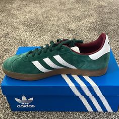 Brand New Gazelle Sneakers, Green Green Suede Adidas Sneakers, Green Adidas Suede Sneakers, Adidas Custom Lace-up Sneakers With Cushioned Footbed, Sneakers Green, Shoes Adidas, Adidas Gazelle, Mens Shoes Sneakers, Adidas Shoes, Adidas Men