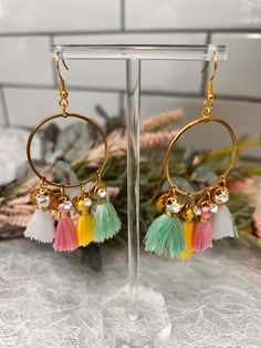 Fashion jewelry earrings with tassels. Earrings are light weight which is great because being dangle earrings they won't weigh down your ears and are comfortable on warmer days. Tassels Earrings, Fashion Jewelry Earrings, Fall Jewelry, Fall Style, Gold Hoop, Style Jewelry, Bohemian Jewelry, Gold Hoop Earrings, Tassel Earrings