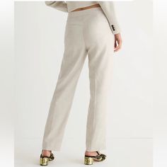 J Crew Kate Ivory Straight-Leg Pant In Stretch Linen Blend Size 8 Condition: Nwt Color: Ivory Size: 8 High Rise Easy Through The Hip And Thigh, With A Straight Leg Front Rise: 10 5/8"; 28" Inseam; 16" Leg Opening 67% Linen/33% Sorona Polyester Zip Fly Perfecting Pockets Lined Machine Wash A Capsule Of Comfy, Polished Pieces That Are As Versatile As Whatever Your Version Of "Going To The Office" Is These Days. A Wear-To-Work Wonder, The Kate Pant Is Comfortable, Flattering And Goes-With-Everythin Womens Wool Dress Pants, Black Velvet Pants, Slim Straight Pants, Tie Waist Pants, Fitted Dress Pants, Linen Blend Pants, Velvet Pants, Jcrew Women, Black Linen