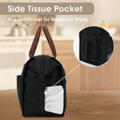 the side tissue pocket is open and has two pockets for napping or wipes