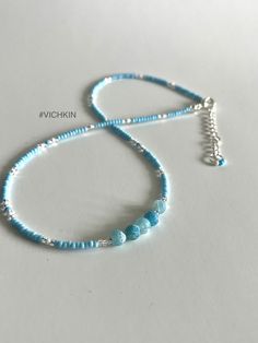 Beautiful Blue Striped Agate necklace with high quality Czech beads.  Get for yourself or gift to a friend. ♥   #vichkin #vichkindesign ↠ ABOUT    ▢  Size: about 15 inch, goes up to about 17 inch with chain extension.  ▢  Materials: 2mm / 3mm quality Czech glass seed beads, blue striped agate.  ▢  This item is handmade and may vary slightly from the picture, making every one completely unique.  ▢  Ready to ship. ↠ IMPORTANT The product is not suitable for young children. Please exercise child sa