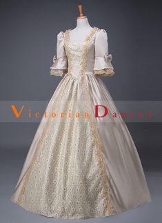 Champagne Medieval Victorian Wedding Dress Masquerade Ball Gown   Condition: Brand New  Color: amp;nbsp; As Picture  Material: Satins And Lace  Silhouette: Ball Gown  Sleeve Length: Short Sleeve  Dresses Length:Floor-Length  Neckline:Square Collar  Decoration: Lace  Style: Vintage  Includes: Dress Princess Style Medieval Wedding Dress, Vintage Historical Ball Gown For Costume Party, Princess Style Victorian Ball Gown For Wedding, Princess Style Victorian Wedding Dress, Princess Victorian Wedding Dress Ball Gown, Fitted Vintage Victorian Dress For Banquet, Historical Design Floor-length Ball Gown For Wedding, Vintage Gown With Historical Design For Debutante Ball, Elegant Baroque Medieval Wedding Dress