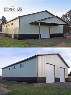 two garages side by side with the doors open and one has an attached porch